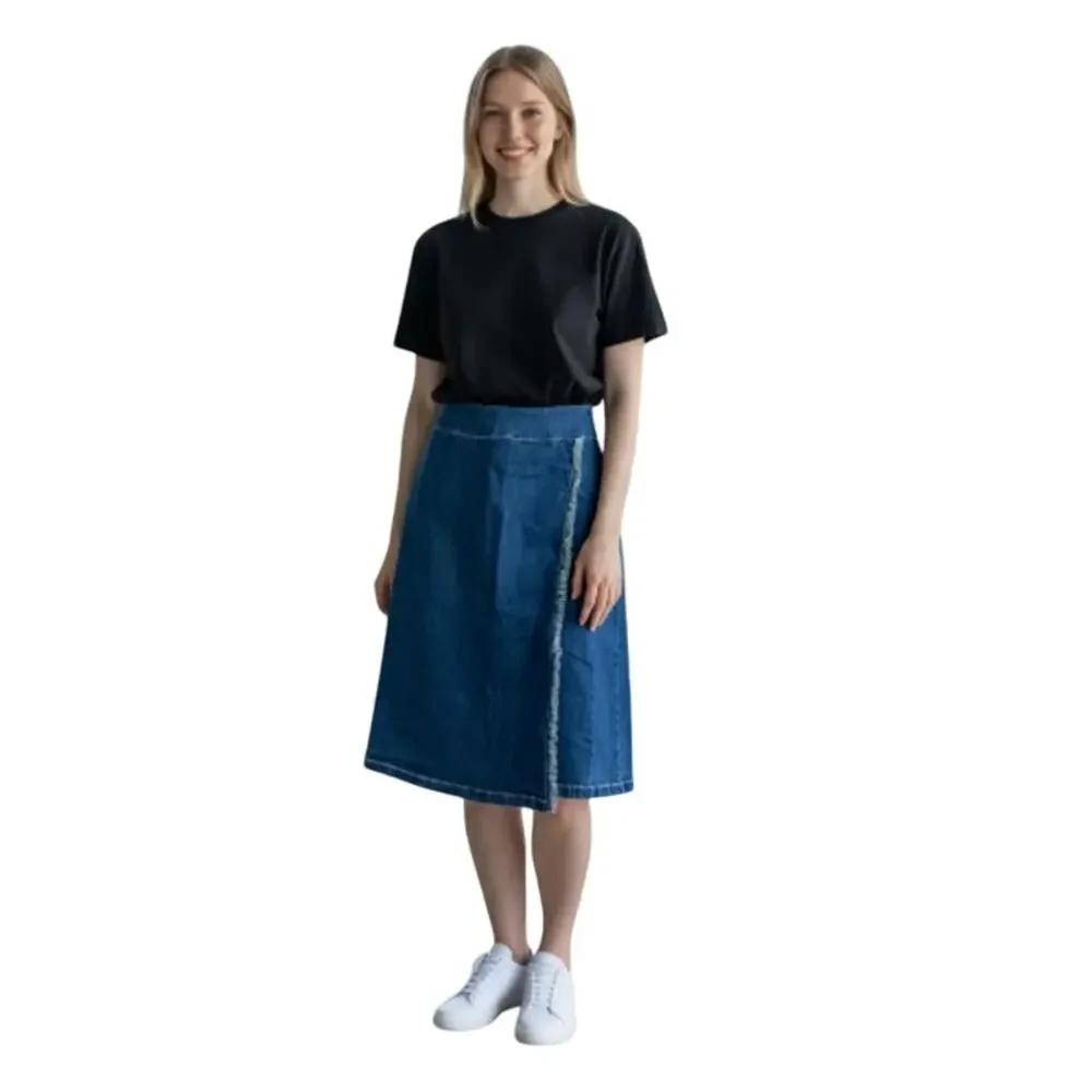 Monterey Bay Vintage Denim Fringed Midi Pencil Skirt size 10